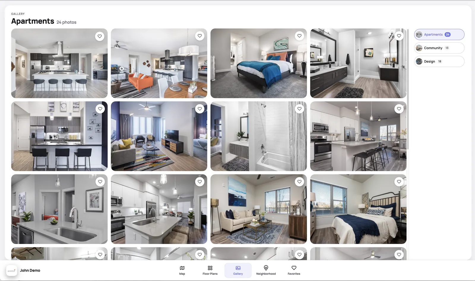 Pynwheel Touch photo gallery of apartment interiors sorted into Apartments, Community and Design